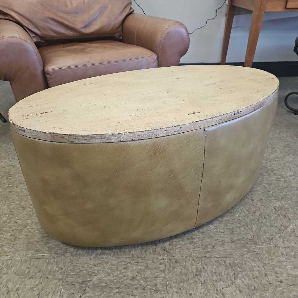 Hancock & Moore Vintage Oval Leather Ottoman Coffee Table