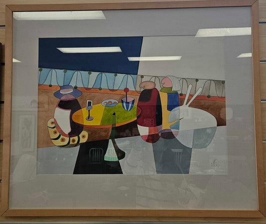 "Brunch at Sea" - Original Abstract Signed Watercolor on Paper - Artist Unknown
