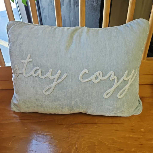 "Stay Cozy" Embroidered Velveteen Accent Pillows