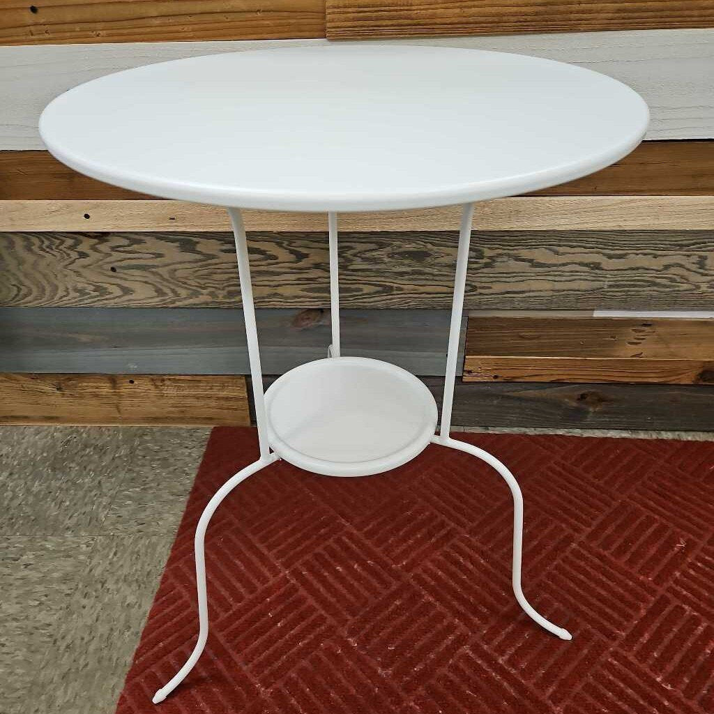 White Metal Bistro Table w/Lower Shelf