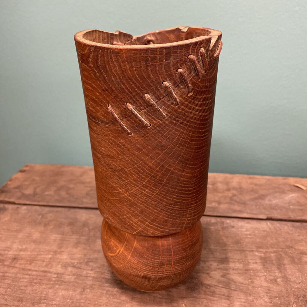 Hand-carved Wooden Oak Decorative Vase by Danish Artist Mikkel Karlshøj