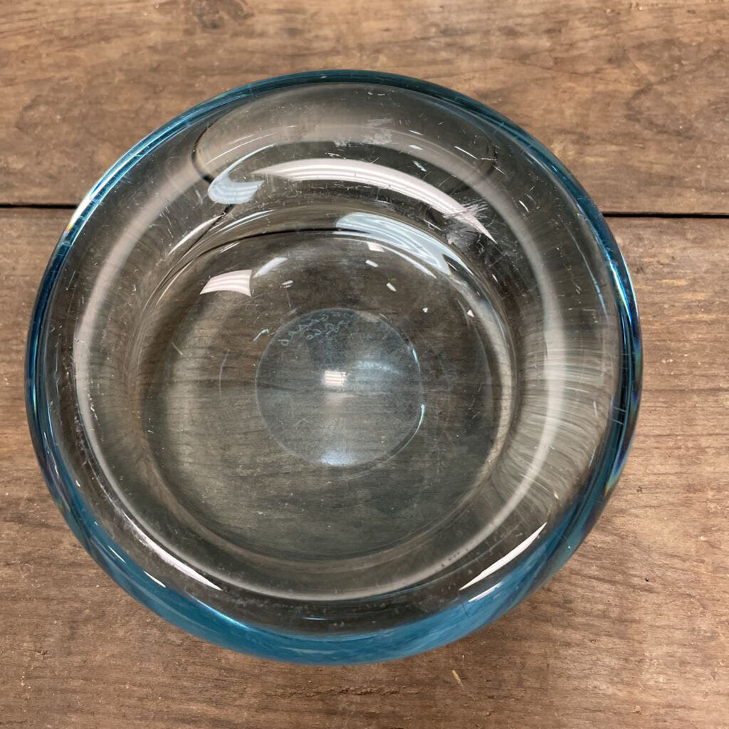 Holmegaard Per Lutken Art Glass Bowl, Danish Modern Design, Aqua Blue