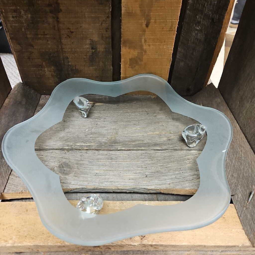 Vintage Frosted Glass 3-Footed Tray