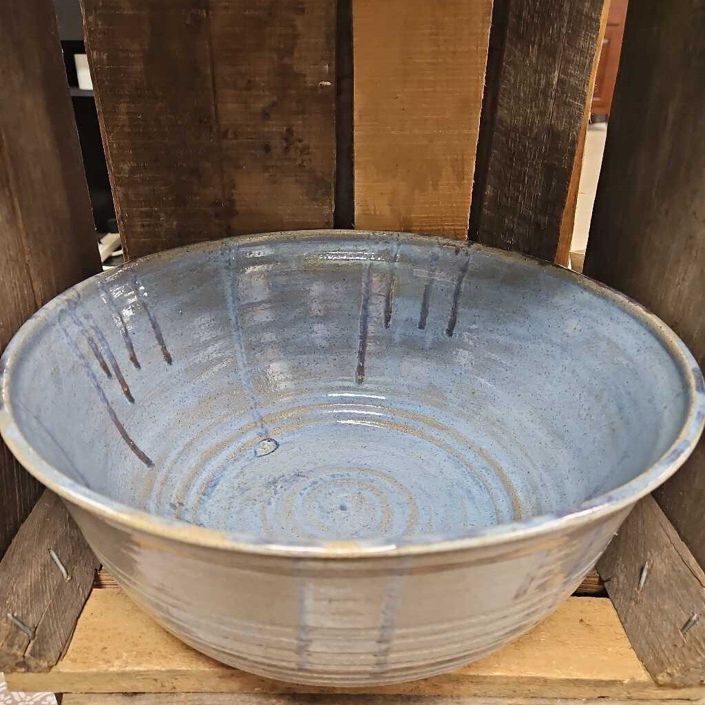 Handmade Blue Ceramic Serving Bowl with Drip Glaze