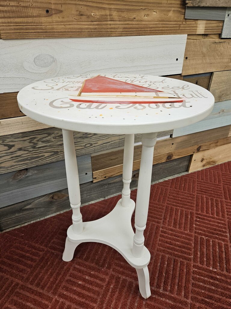 Hand Painted Round Cottage Table with Sailboat Design