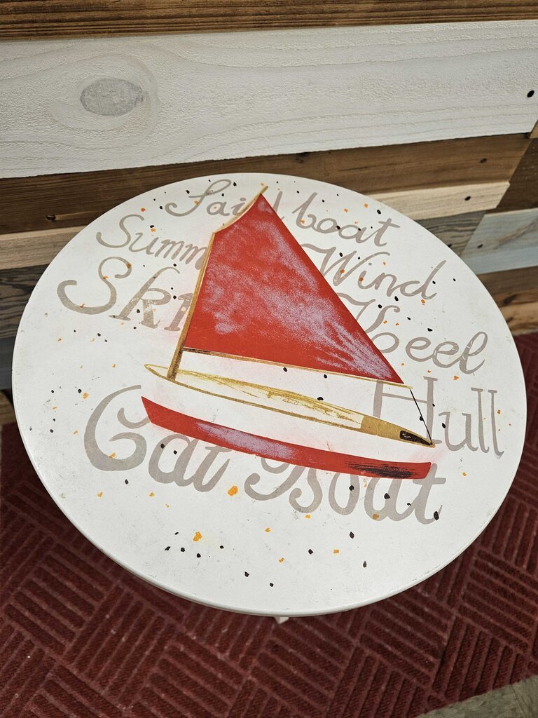 Hand Painted Round Cottage Table with Sailboat Design