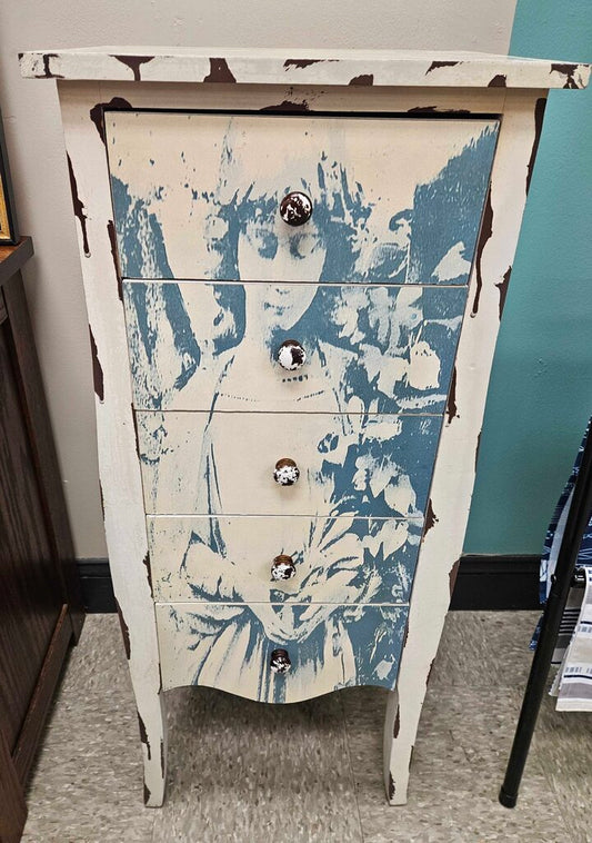 Shabby Chic 5-Drawer Dresser with Portrait of Woman