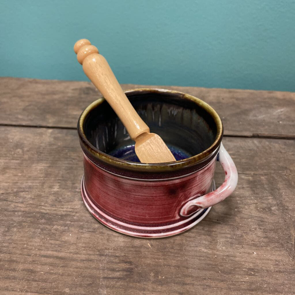 Vintage Ceramic Bowl and Wooden Spreader by Edgecomb Potters
