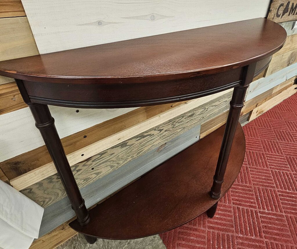 Half Moon Wooden Console Table with Shelf