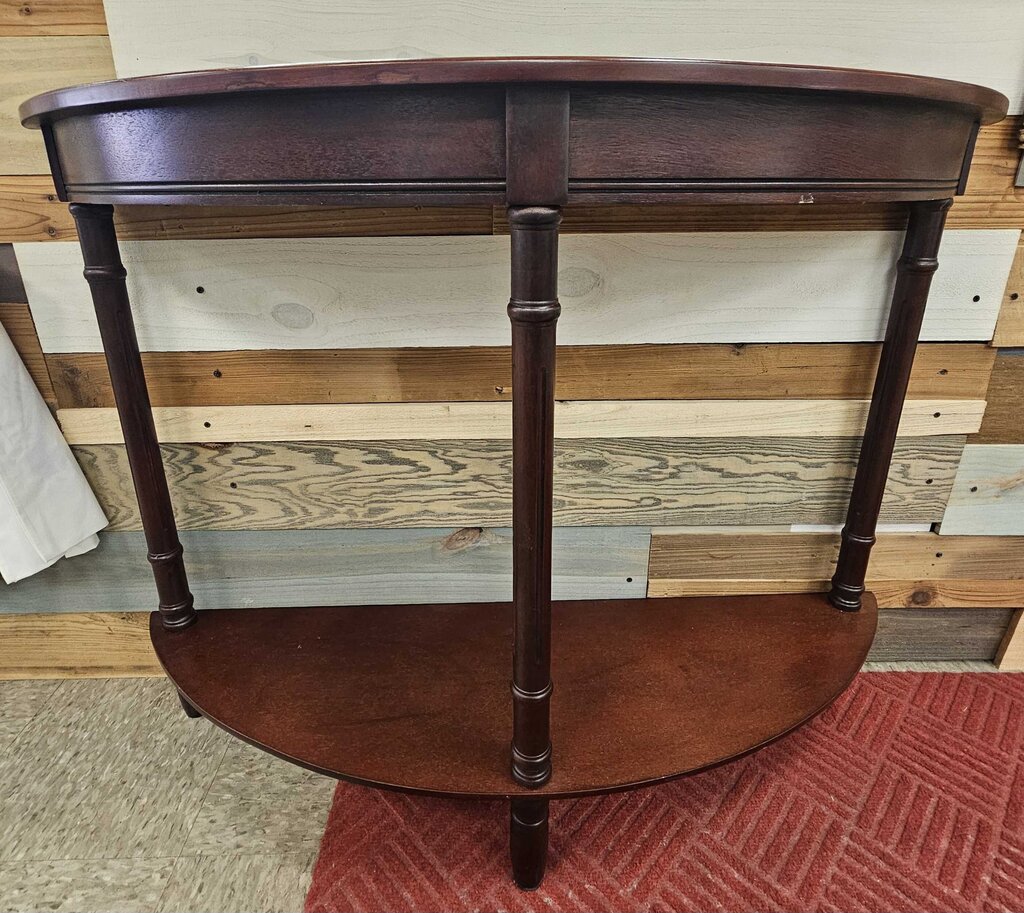 Half Moon Wooden Console Table with Shelf