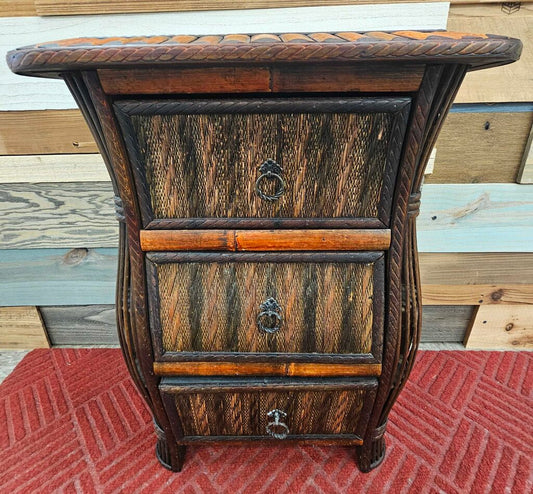 Vintage 3-Drawer Bamboo Nightstand