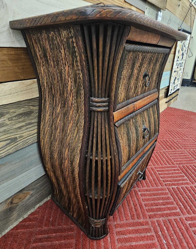 Vintage 3-Drawer Bamboo Nightstand