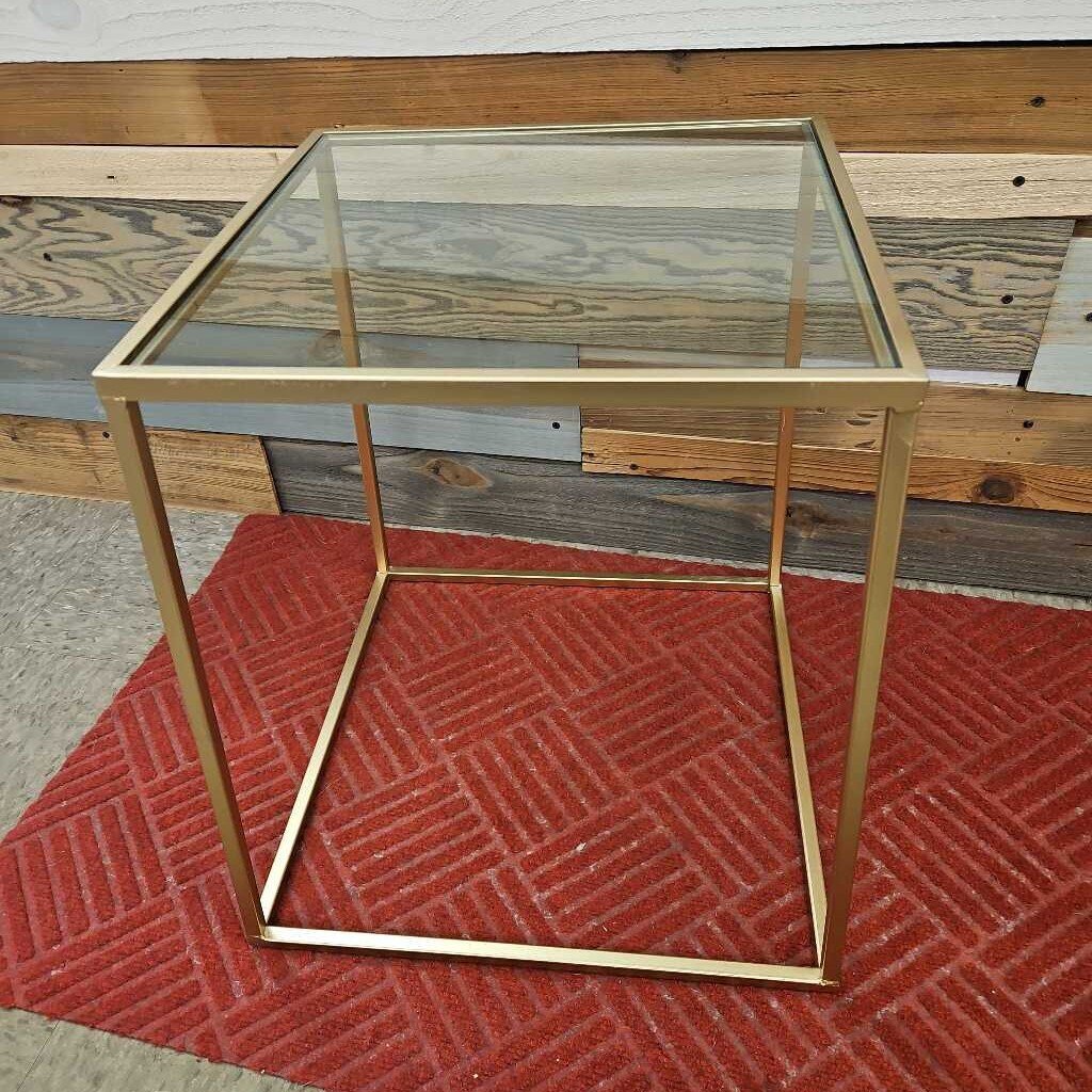 Square Glass Top Side Table with Gold Metal Frame