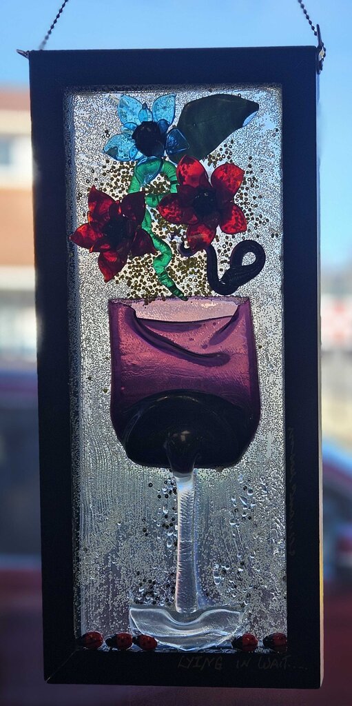 Fused Glass Art Panel - "Lying in Wait" by Mary Ingalls