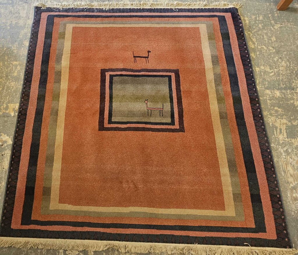 Handwoven Orange Area Rug with Llama Motif