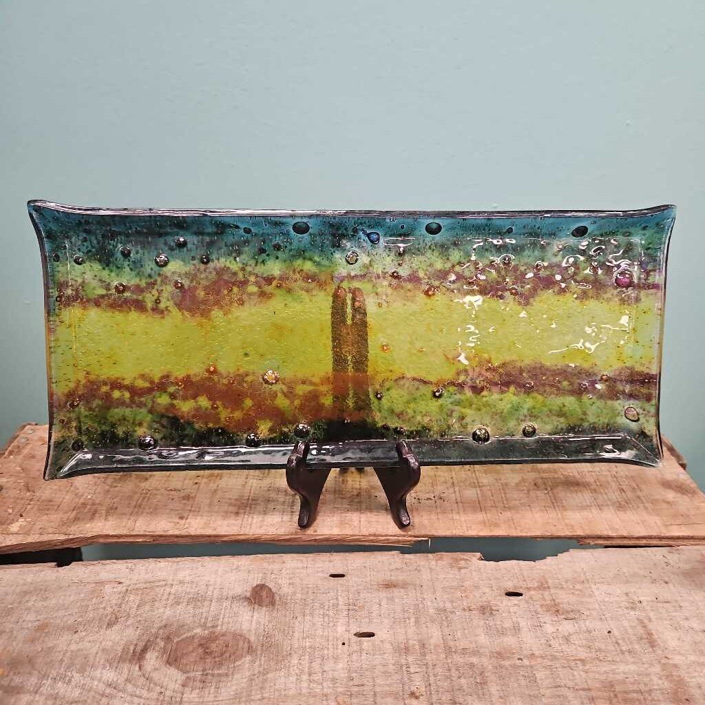 Fused Glass Serving Tray with Abstract Design