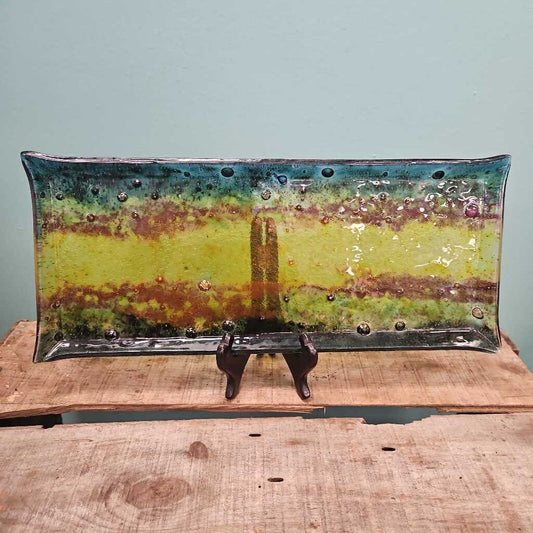 Fused Glass Serving Tray with Abstract Design