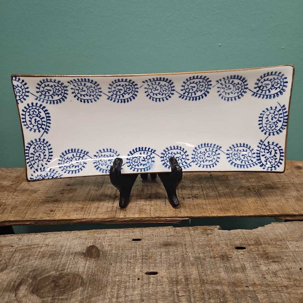 Rectangular Blue and White Decorative Plate