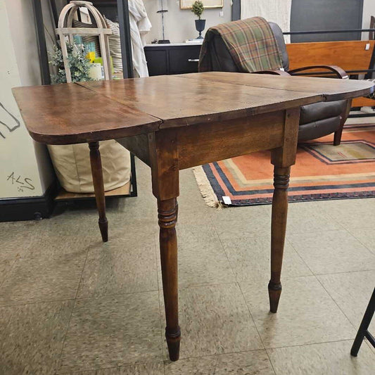 Antique Wood Drop Leaf Table with Turned Legs