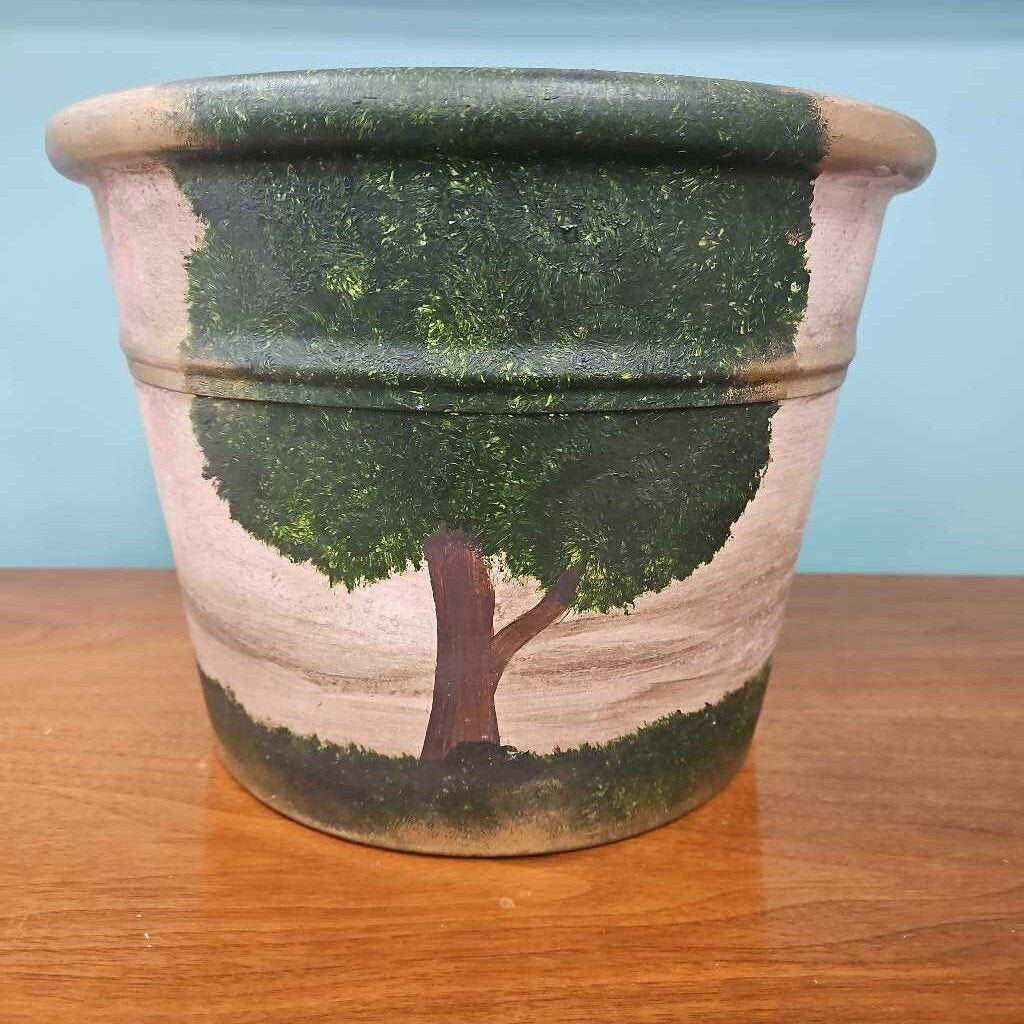 Ceramic Glazed Planter with Tree Design
