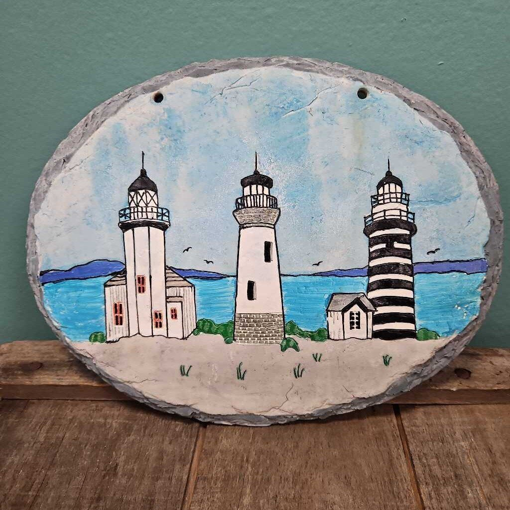 Hand-Painted Lighthouse Slate Wall Decor