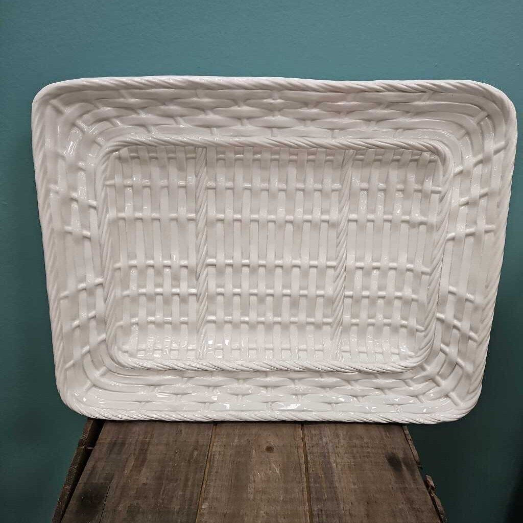 Ceramic Basket Weave Design Serving Tray - Made in Italy
