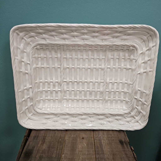 Ceramic Basket Weave Design Serving Tray - Made in Italy