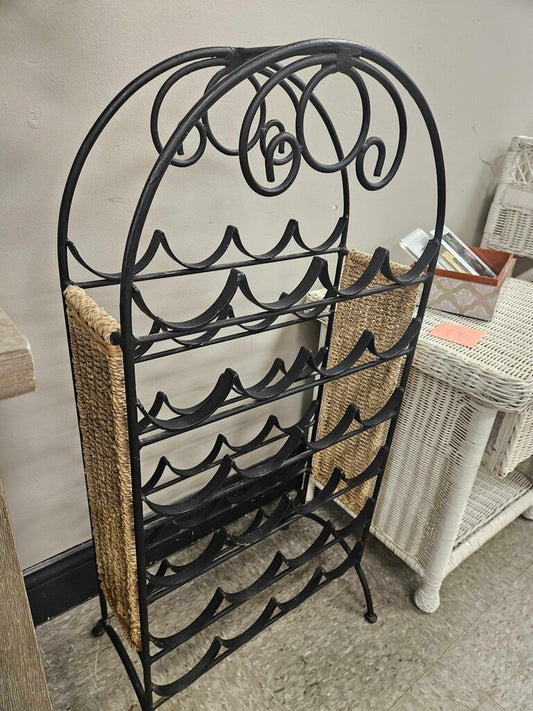 Iron 24-Bottle Wine Rack with Woven Sides