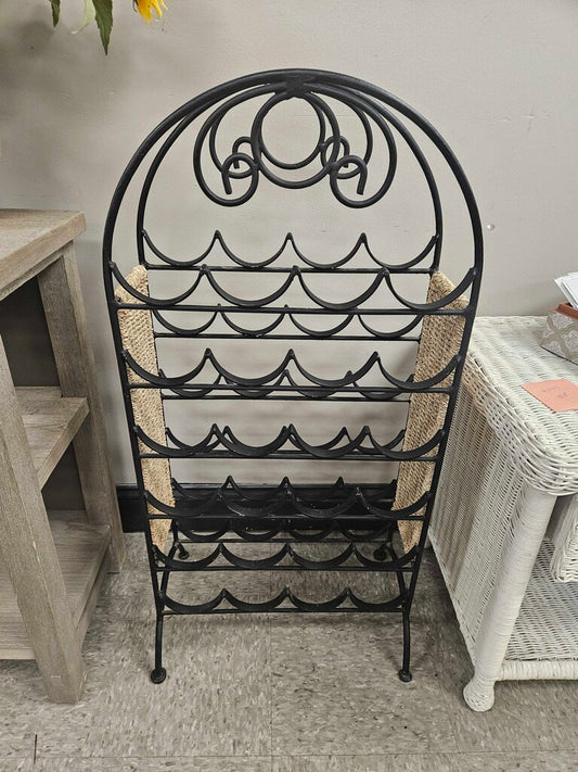 Iron 24-Bottle Wine Rack with Woven Sides