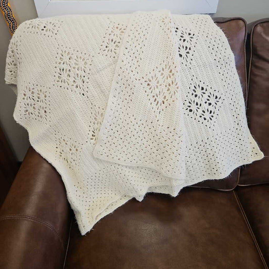 Crocheted Wool Throw in Cream
