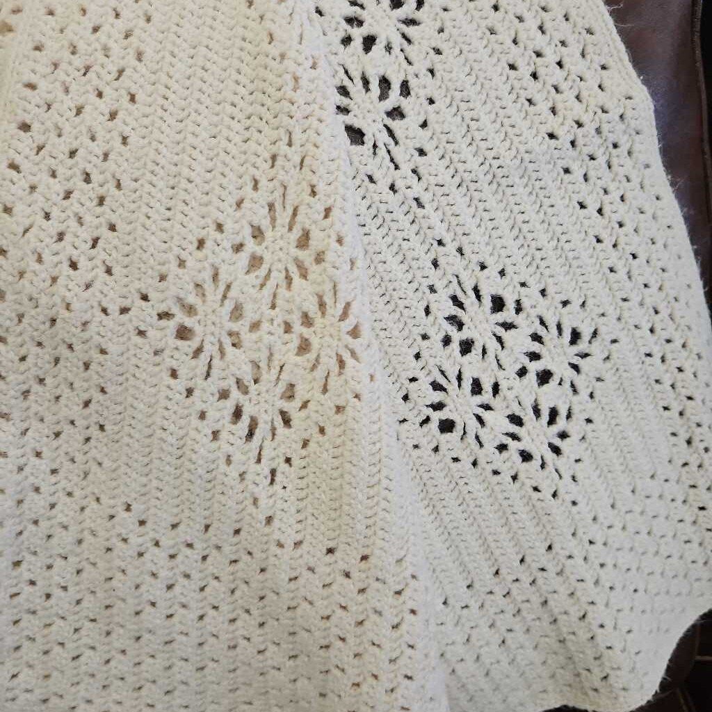 Crocheted Wool Throw in Cream