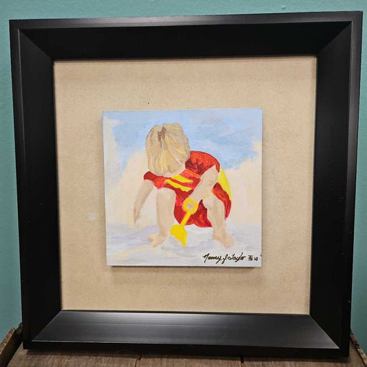 Boy in the Sand by Nancy J. Taylor - Oil on Wood, Framed