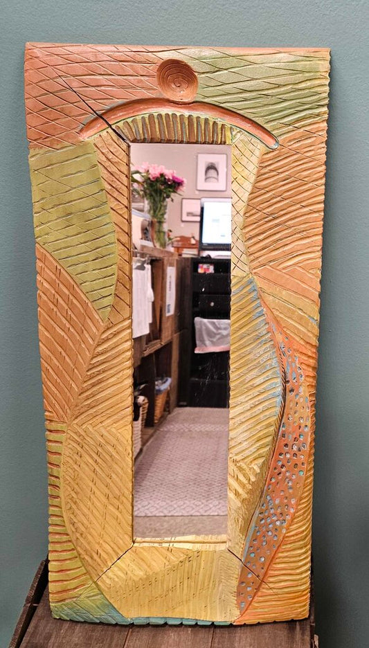 Tropical Hand Painted Carved Wood Mirror