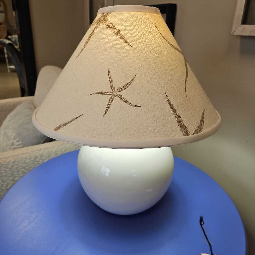 Round Ceramic Table Lamp with Fabric Starfish Print Shade