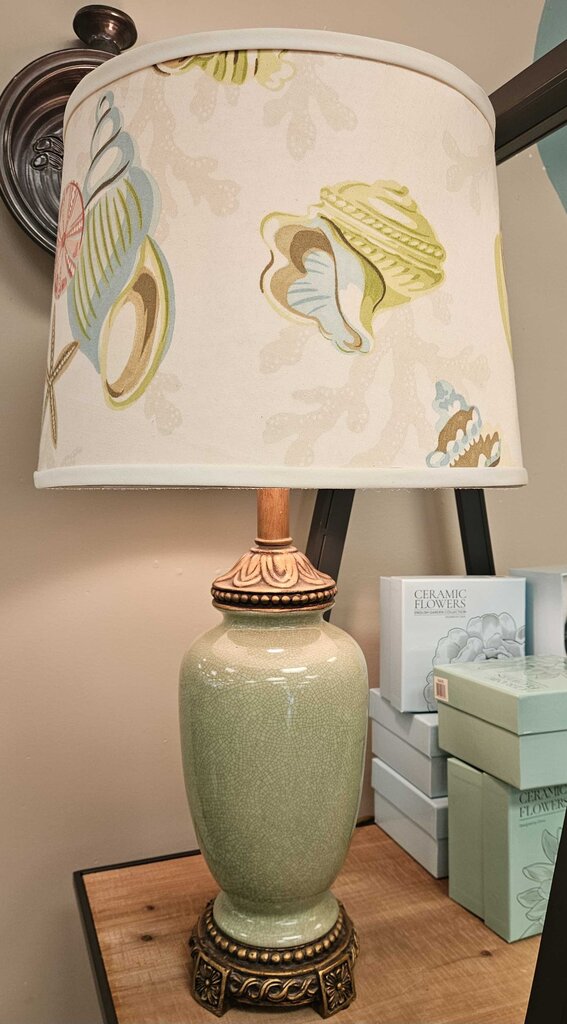 Ceramic Table Lamp with Fabric Shade in Seashell Design