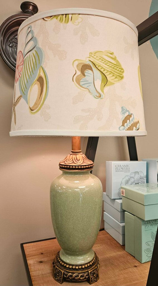 Ceramic Table Lamp with Fabric Shade in Seashell Design