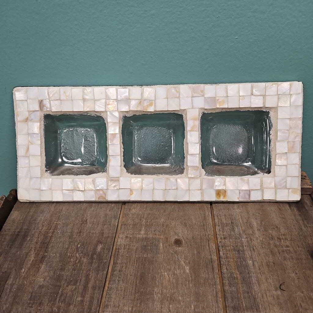 Three Section Mother of Pearl Inlay Trinket Tray