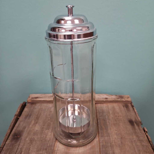 Vintage Glass Straw Dispenser with Chrome Lid