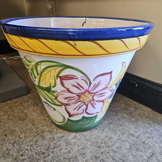 Hand Painted Pottery Planter with Floral Design