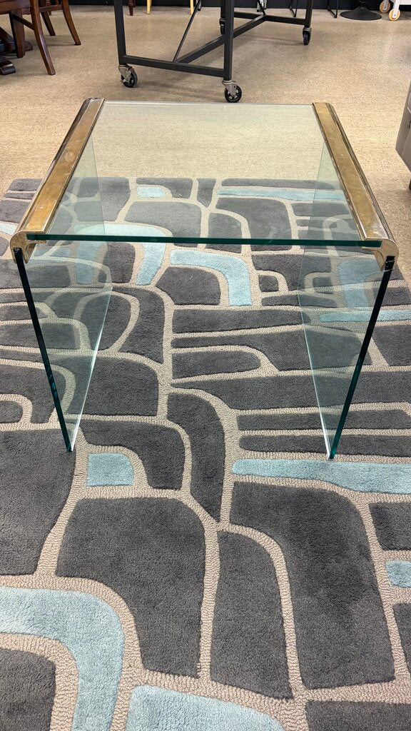 Mid-Century Modern Waterfall Glass Coffee Table with Brass Accents