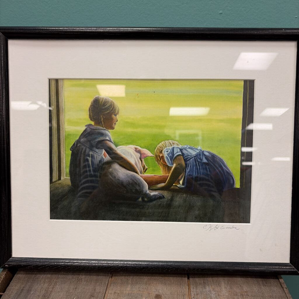 Framed Art Print of Children with Pets