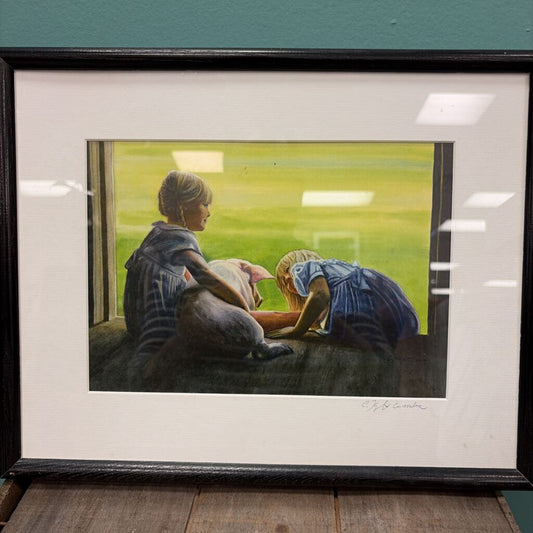Framed Art Print of Children with Pets