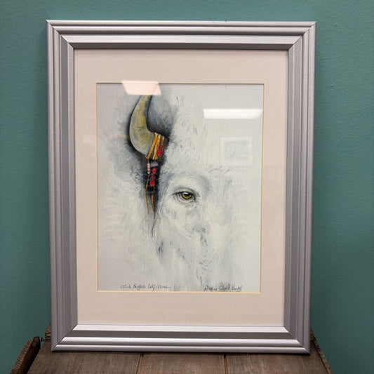 "White Buffalo Calf Woman" Watercolor, Signed, Framed by Arthur Short Bull