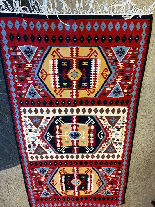 Turkish Kilim Multicolor Geometric Patterned Area Rug