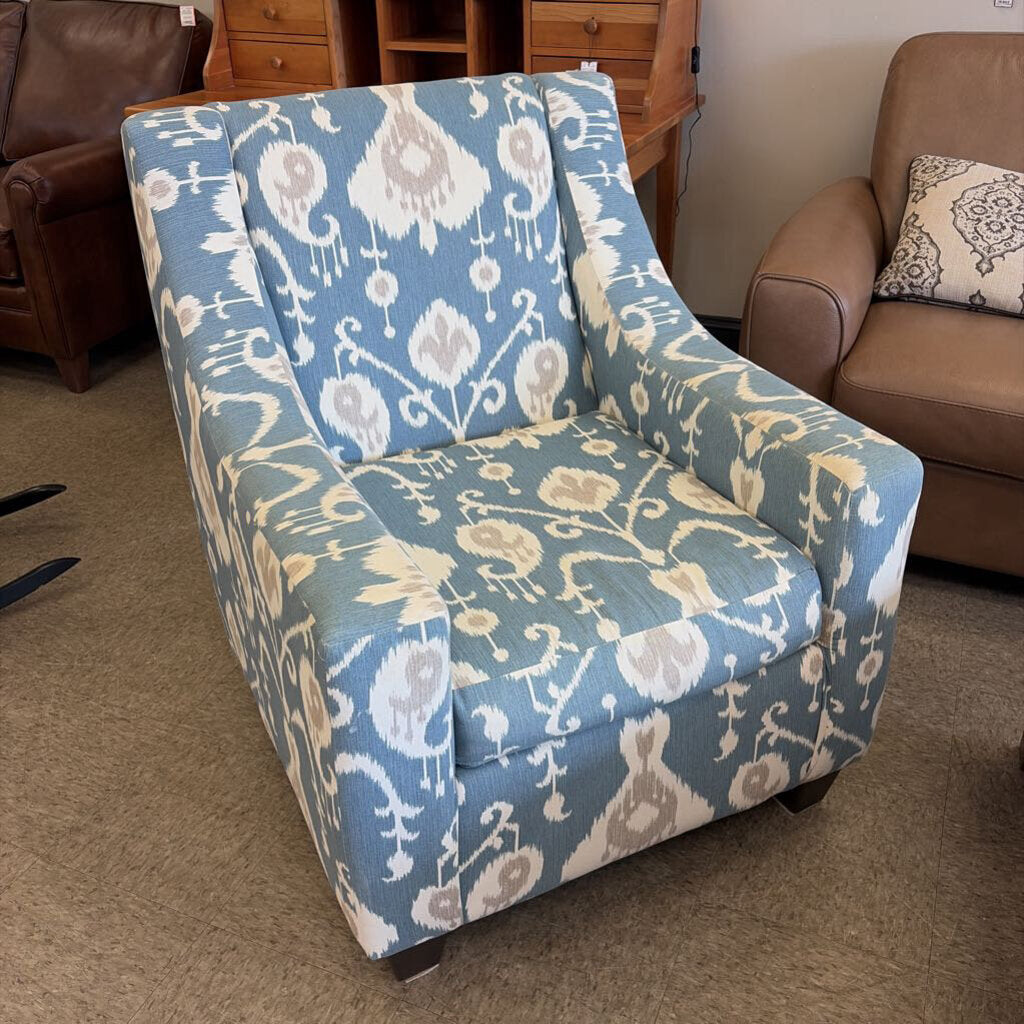Blue and White Upholstered Accent Chair