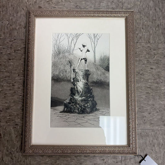 Framed Black and White Art Print of Peter Pan Statue