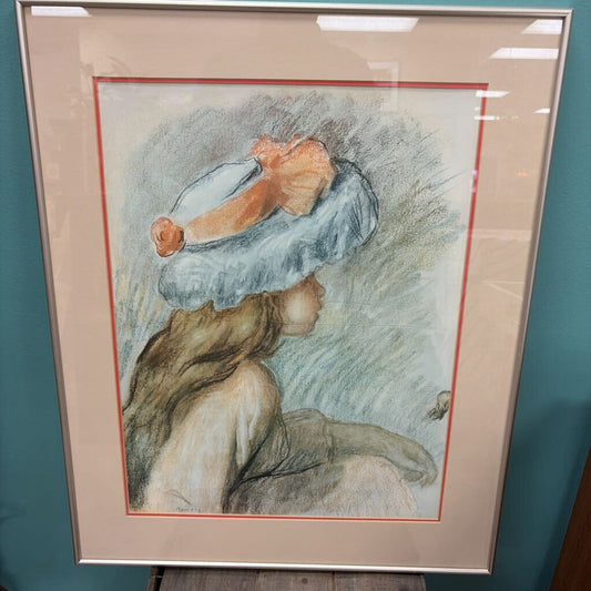 Framed Art Print of Girl with Hat by Renoir