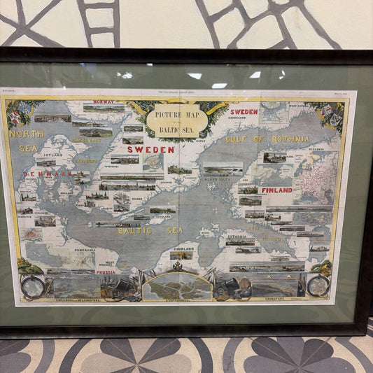 Framed Picture Map of the Baltic Sea, from the Illustrated London News, 1856