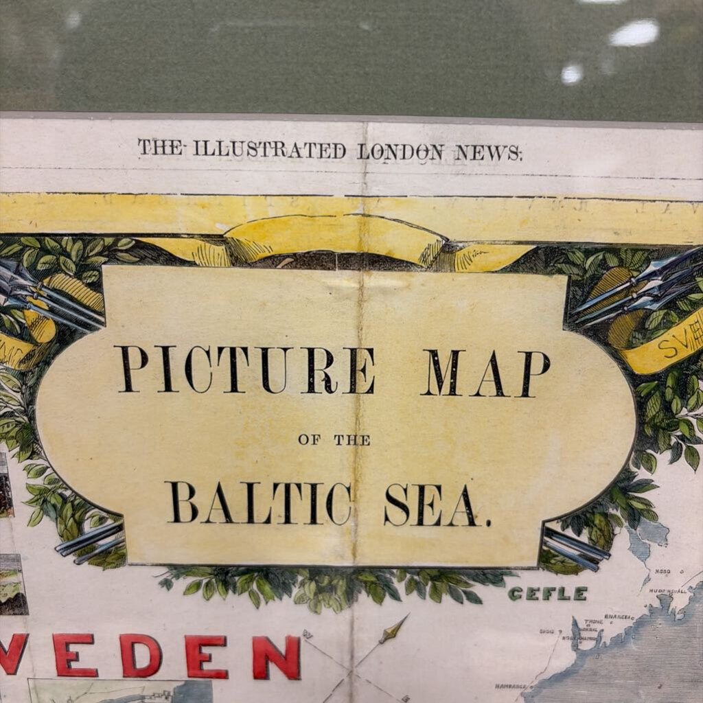 Framed Picture Map of the Baltic Sea, from the Illustrated London News, 1856
