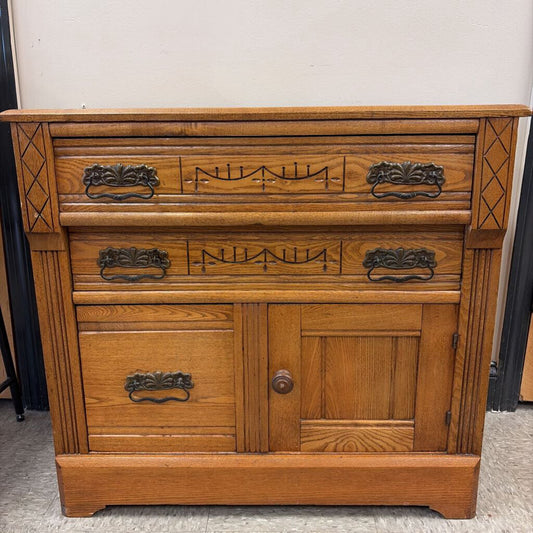 Vintage Wood Side Table with Drawers